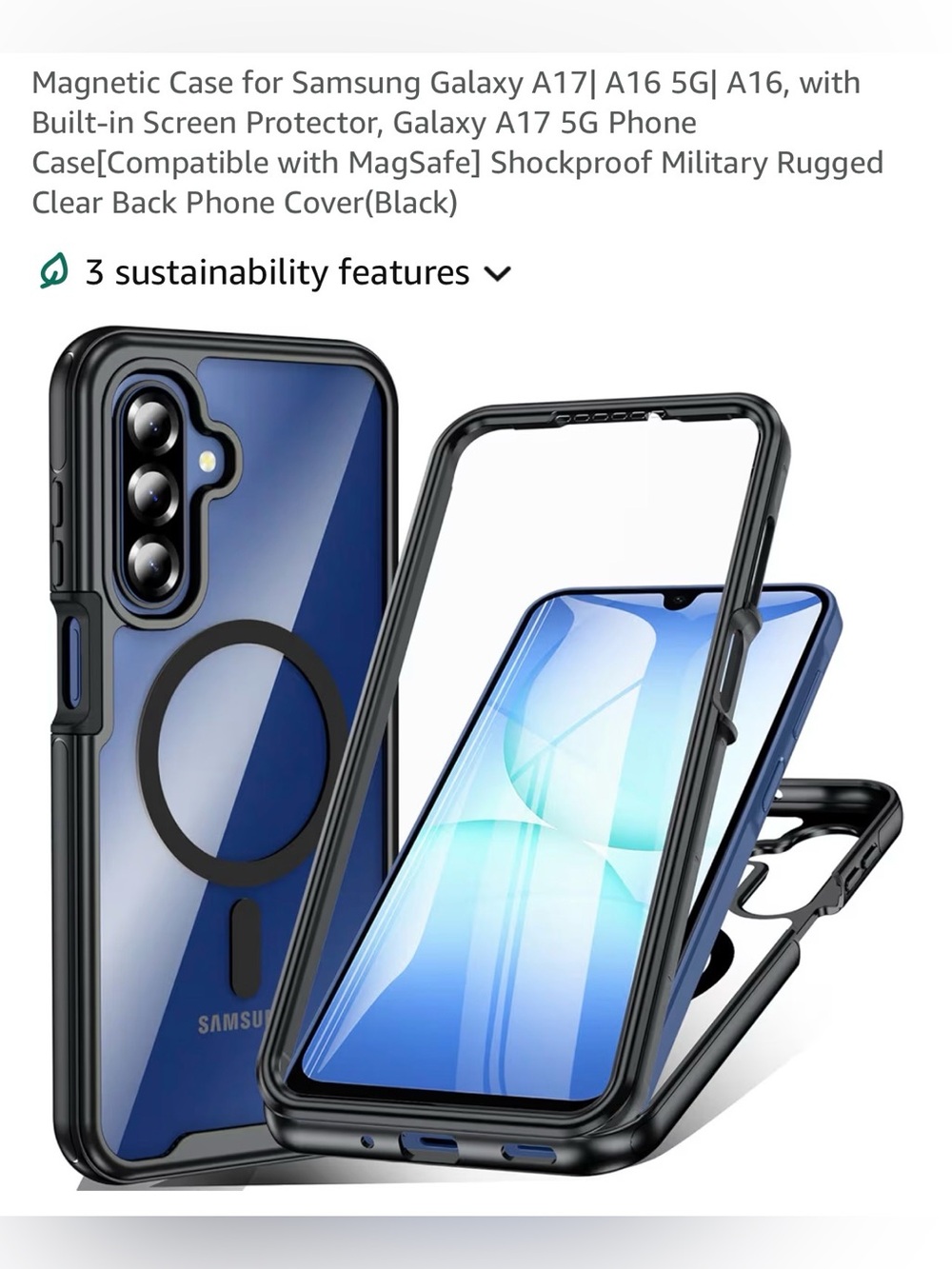 Samsung Magnetic Clear Shockproof Case with Black Trim for Galaxy A17/A16